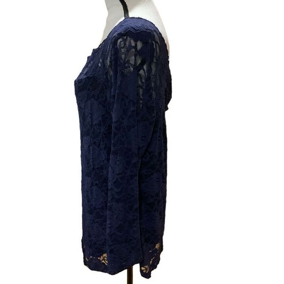Torrid Lace L/S Top Off-Shoulder Partly Lined Scalloped Neck Navy Blue Sz 2 (2X) - Picture 8 of 9